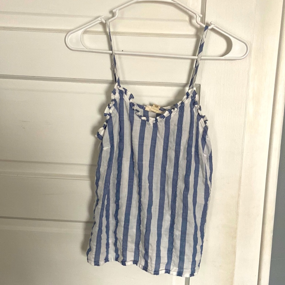 cute blue and white striped tank top, blouse-like fit, size xs